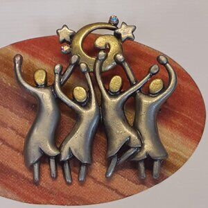 Patricia Darling Dash Brass Pewter Dancing Brooch Pendant 1.5” Pin Sisters READ